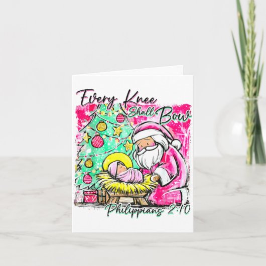 Every Knee Shall Bow Santa Christmas Nativity Scen Karte (Vorderseite)