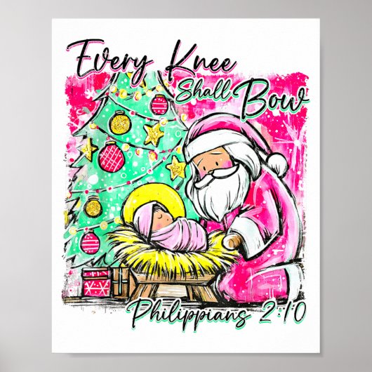 Every Knee Shall Bow Santa Christmas Nativity Scen Poster (Vorne)