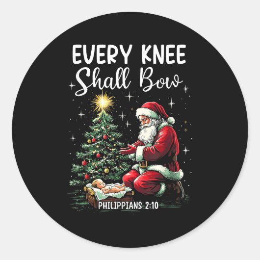 Every Knee Shall Bow Santa Christmas Nativity Scen Runder Aufkleber (Vorderseite)