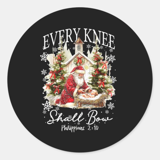 Every Knee Shall Bow Santa Christmas Nativity Scen Runder Aufkleber (Vorderseite)
