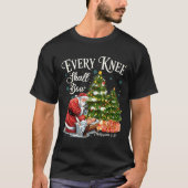 Every Knee Shall Bow Santa Christmas Nativity Scen T-Shirt (Vorderseite)