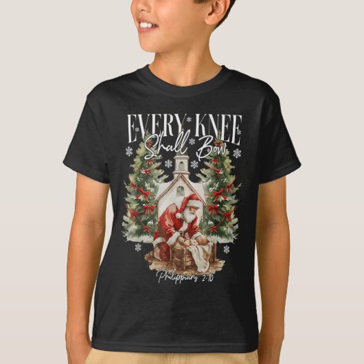 Every Knee Shall Bow Santa Christmas Nativity Scen T-Shirt (Vorderseite)