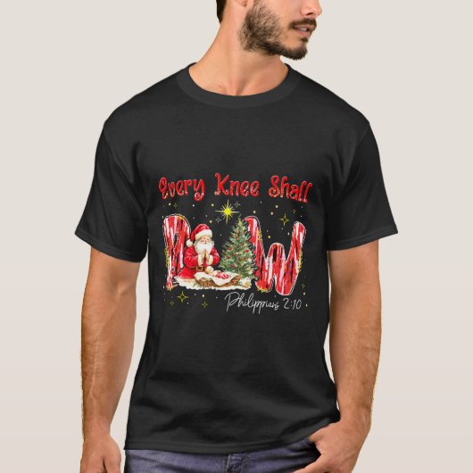 Every Knee Shall Bow Santa Christmas Nativity Scen T-Shirt (Vorderseite)