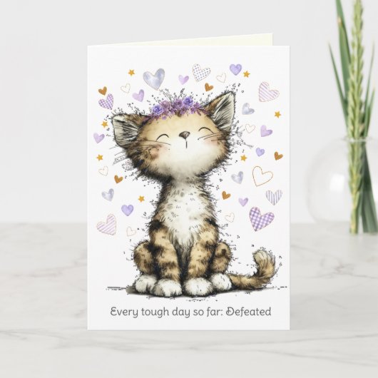 Every Tough Day Defeated, Encouragement Cute Cat Karte (Vorderseite)