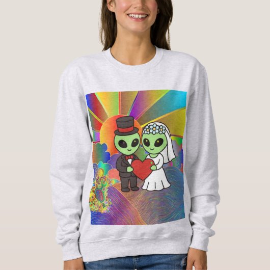 Everyday Alien Bride and Groom Retro Neon Galactic Sweatshirt (Vorderseite)