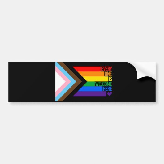 Everyone is Welcome Here (Progress Pride) Flag Autoaufkleber (Vorne)