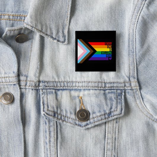 Everyone is Welcome Here (Progress Pride) Flag Button (Beispiel)