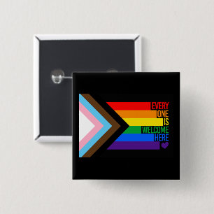 Everyone is Welcome Here (Progress Pride) Flag Button