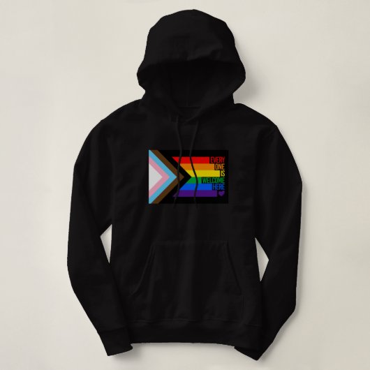 Everyone is Welcome Here (Progress Pride) Flag Hoodie (Design vorne)