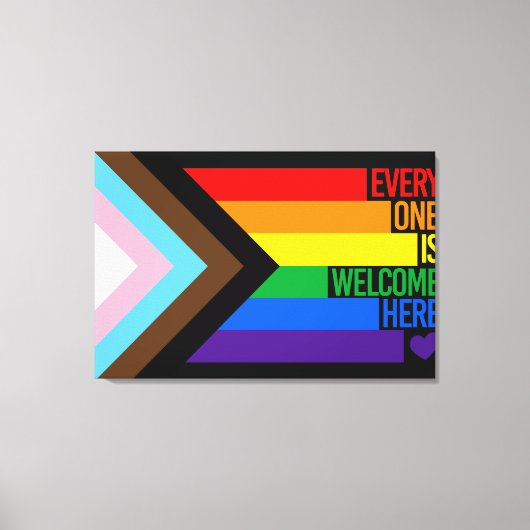 Everyone is Welcome Here (Progress Pride) Flag Leinwanddruck (Vorderseite)