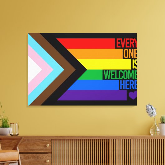 Everyone is Welcome Here (Progress Pride) Flag Leinwanddruck (Insitu (Wohnzimmer))