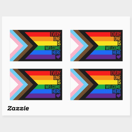 Everyone is Welcome Here (Progress Pride) Flag Rechteckiger Aufkleber (Blatt)