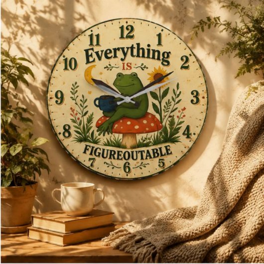 Everything Is Figureoutable Frog Große Wanduhr