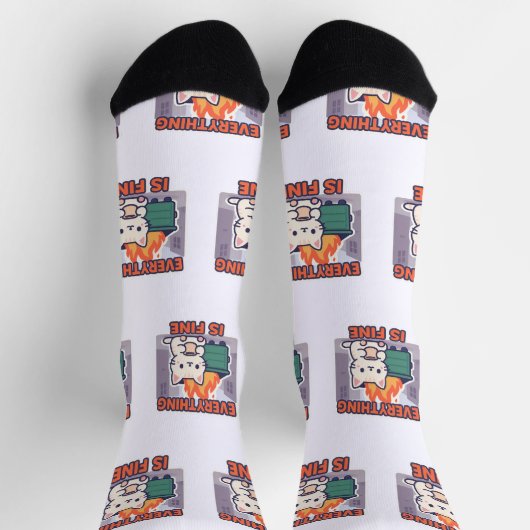 Everything is fine cat with coffee dumpster fire socken (Oben)