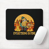 Everything Is Fine Dog Drinking Coffee Burning Mem Mousepad (Mit Mouse)