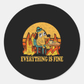 Everything Is Fine Dog Drinking Coffee Burning Mem Runder Aufkleber (Vorderseite)