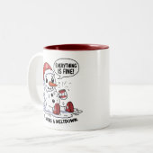 Everything Is Fine Just Having a Meltdown Snowman Zweifarbige Tasse (Vorderseite Links)
