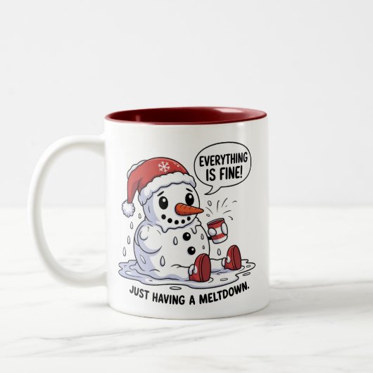 Everything Is Fine Just Having a Meltdown Snowman Zweifarbige Tasse (Links)