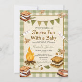 Everything S'more Fun Green Baby Shower Gingham Einladung (Vorderseite)