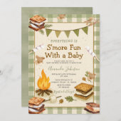 Everything S'more Fun Green Baby Shower Gingham Einladung (Vorne/Hinten)