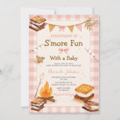 Everything S'more Fun Pink Baby Shower Gingham Einladung (Vorderseite)