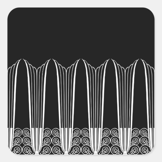 EVE'S BALCONY, Art-Déco Ironwork in White on Black Quadratischer Aufkleber (Vorderseite)