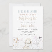EVIE Cute Pastel Watercolor Bunny Gender Reveal Einladung (Vorderseite)