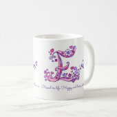 Evie dekorative E Monogramm-Tasse Namensbedeutung Kaffeetasse (VorderseiteRechts)