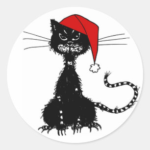 Evil Black Cat Christmas Runder Aufkleber