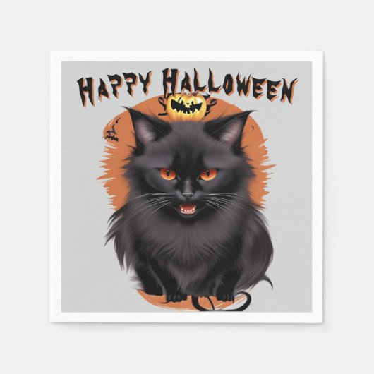Evil Black Cat Halloween Paper Napkin Serviette (Vorderseite)