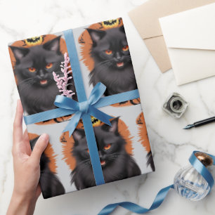 Evil Black Cat Halloween Wrapping Paper Geschenkpapier