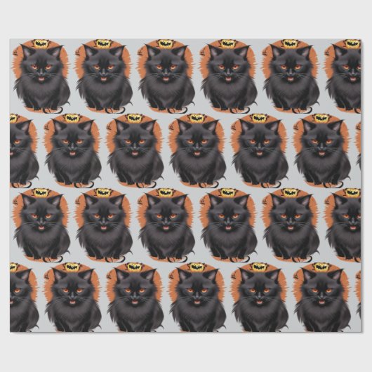 Evil Black Cat Halloween Wrapping Paper Geschenkpapier (Flach)