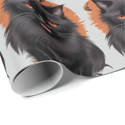 Evil Black Cat Halloween Wrapping Paper Geschenkpapier (Rolleneckpunkt)