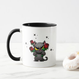 Evil Black Cat Holding Rose Cool Dunkle Sterne Tasse