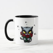 Evil Black Cat Holding Rose Cool Dunkle Sterne Tasse (Links)