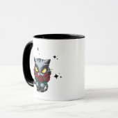 Evil Black Cat Holding Rose Cool Dunkle Sterne Tasse (Vorderseite Links)