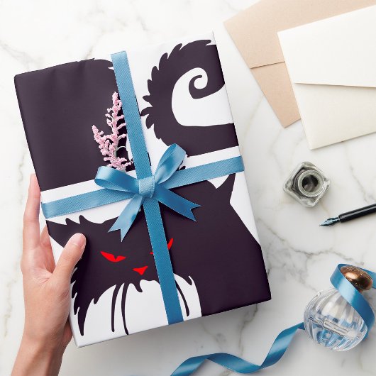 Evil Black Cat Silhouette mit Roten Augen Geschenkpapier