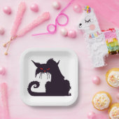 Evil Black Cat Silhouette mit Roten Augen Pappteller (Party)