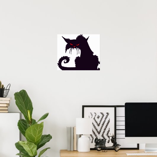 Evil Black Cat Silhouette mit Roten Augen Poster (Heimbüro)