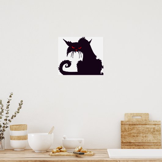 Evil Black Cat Silhouette mit Roten Augen Poster (Küche)