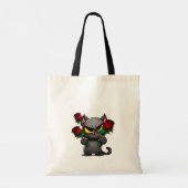 Evil Black Gray Cat Holding Rote Rosen Cool Tragetasche (Rückseite)