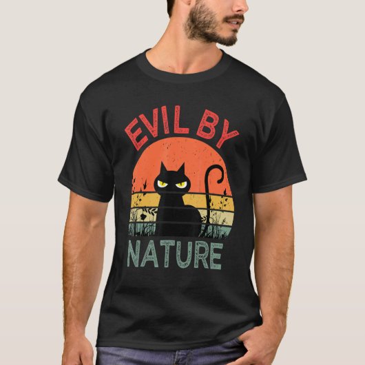 Evil By Nature Retro Cat Men Women T-Shirt (Vorderseite)