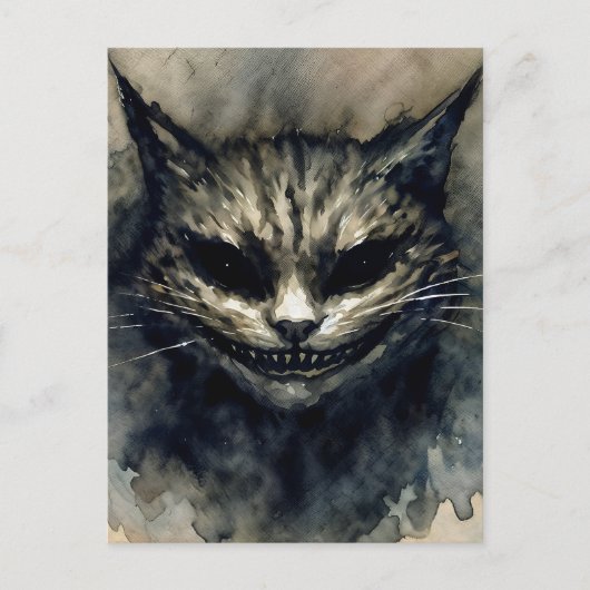 Evil Cat Lächeln Wasserfarbe Kunst Postkarte (Vorderseite)