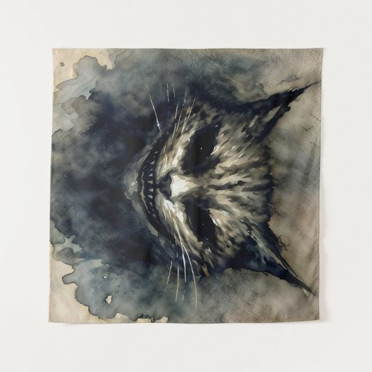 Evil Cat Lächeln Wasserfarben Artwork Wandteppich (Vorderseite (Horizontal))