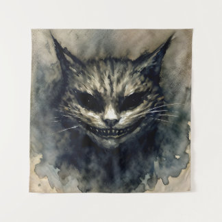 Evil Cat Lächeln Wasserfarben Artwork Wandteppich