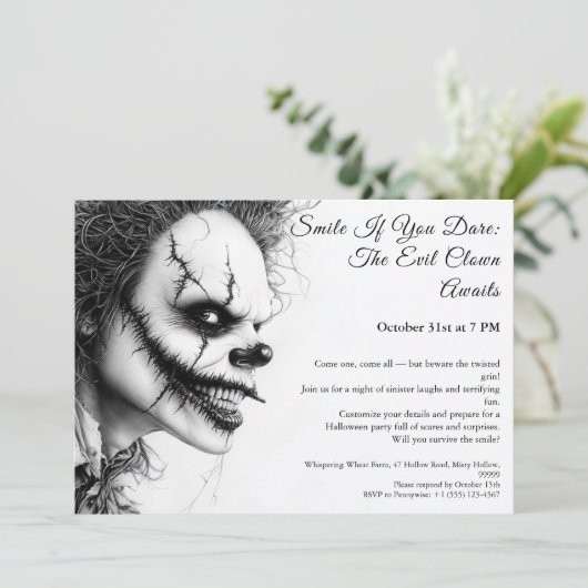Evil Clown Halloween Einladung - Sinister Lächeln (Stehend Vorderseite)