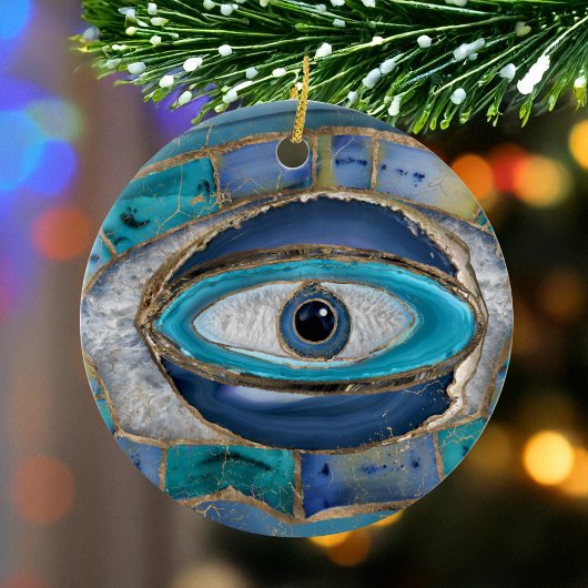 Evil Eye Amulet Agate und Gold Keramik Ornament