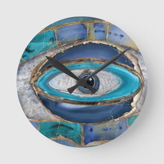 Evil Eye Amulet Agate und Gold Runde Wanduhr (Vorderseite)