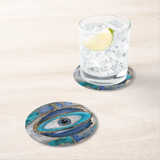Evil Eye Amulet Agate und Gold Runder Pappuntersetzer (Vor Ort)