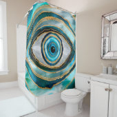 Evil Eye Amulet Aquarellmarmor und Gold Duschvorhang (Beispiel)